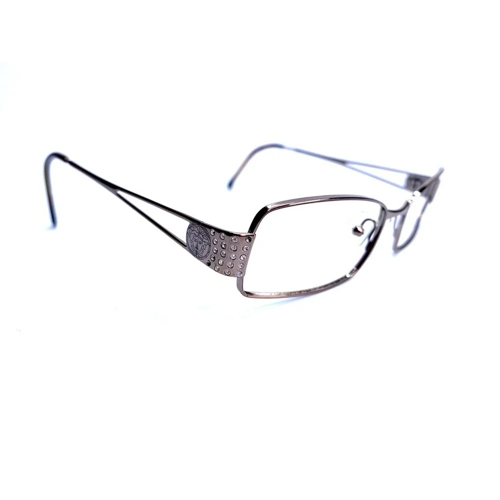 Versace Rectangular Oval Eyeglasses Crystal Silver Temples MOD 1117-B 51 17 135